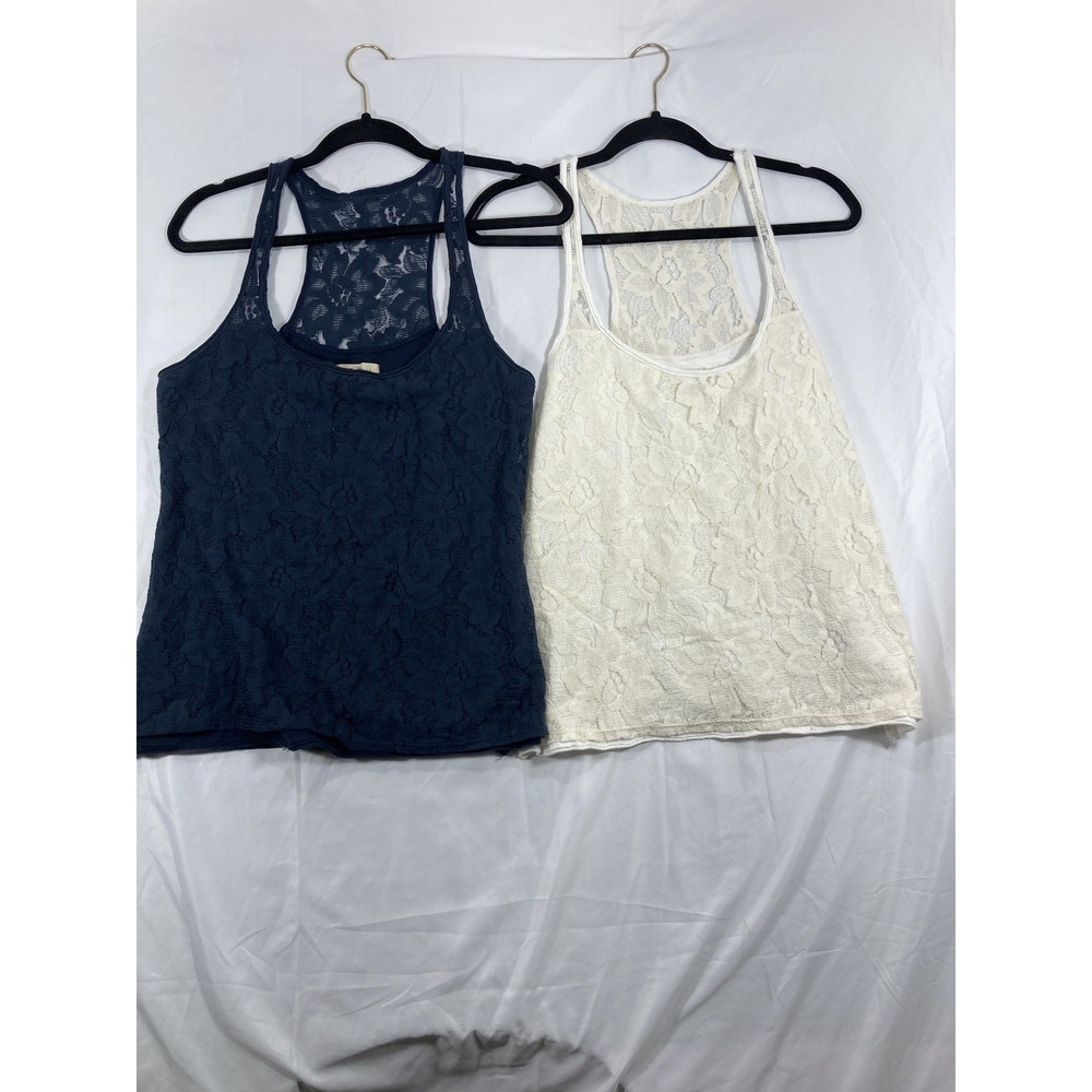 Y2K Vintage Hollister Lace Top Navy Blue An Beige Tank Top Size Large Lot Of 2